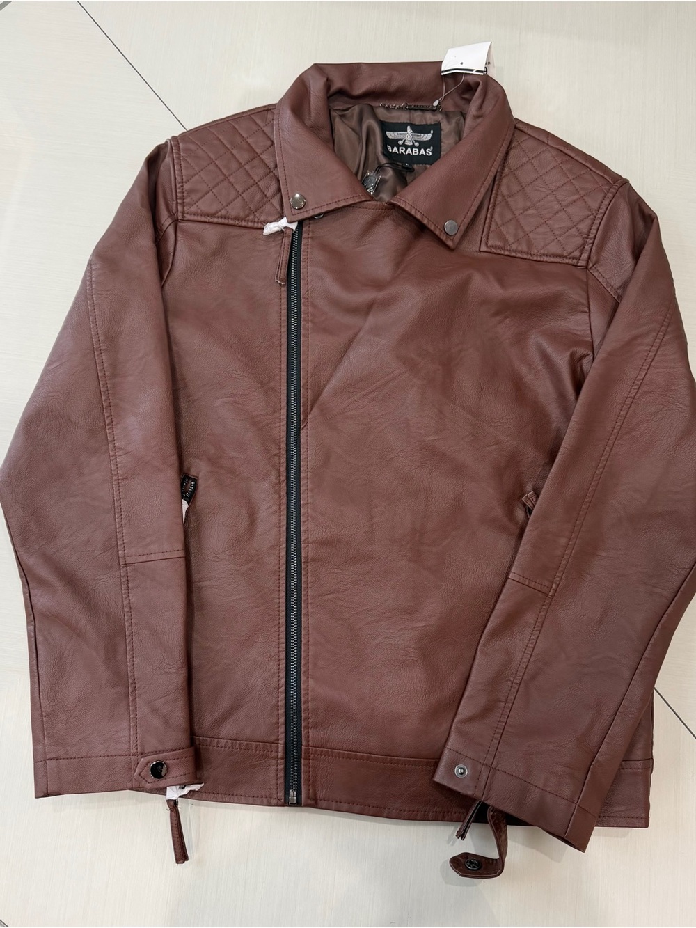 BARABAS Wallop Glance Faux Leather Moto Jacket Coffee Men’s L NWT 3JPU20